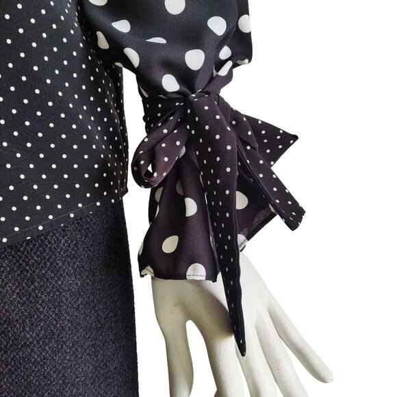 PAUL SMITH PS Polka Dot Contrast Wrist Tie Ruffle Sleeve Button Front Blouse 38 - Picture 7 of 8